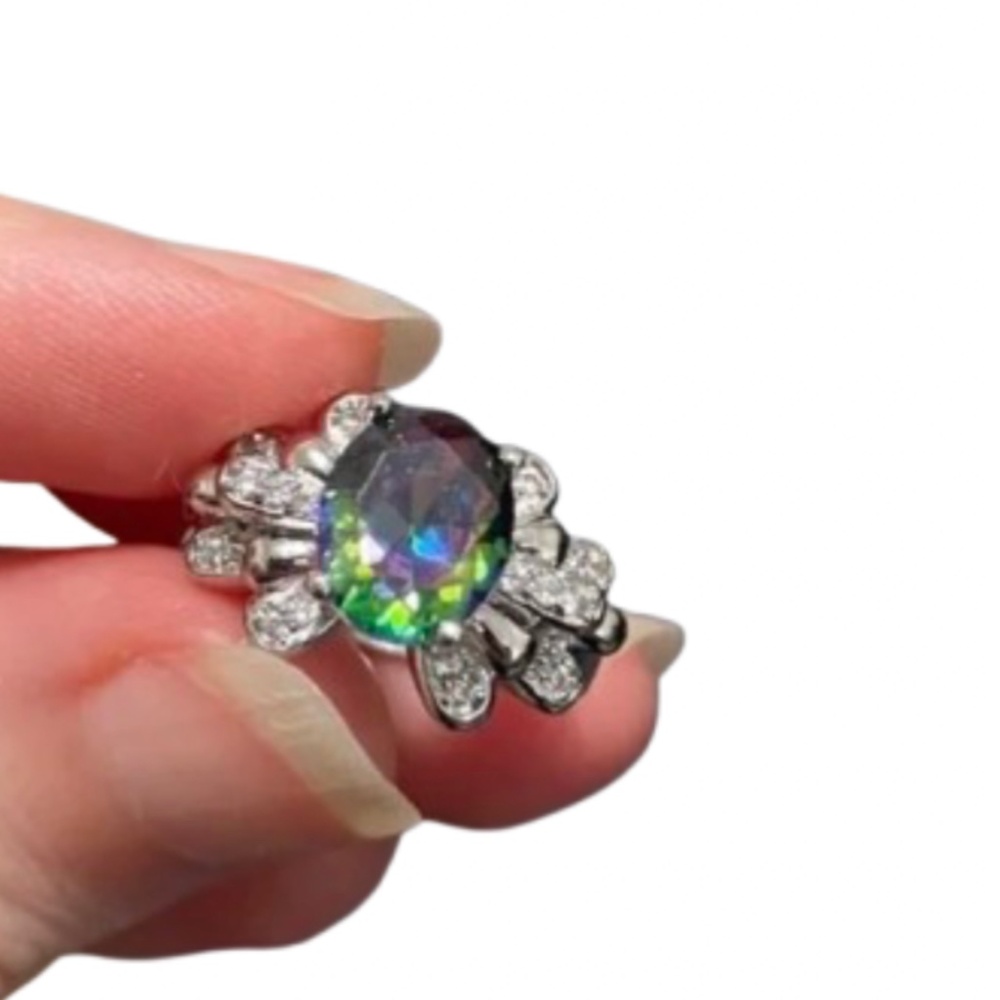 🖤5/$25 Mystic topaz Silver and Green Gemstone Ring